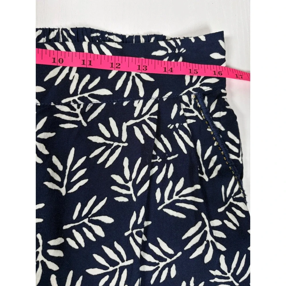 Skemo Palm Pants Navy White Tropical Leaf Print Wide Leg Rayon XL NEW Beach Boho